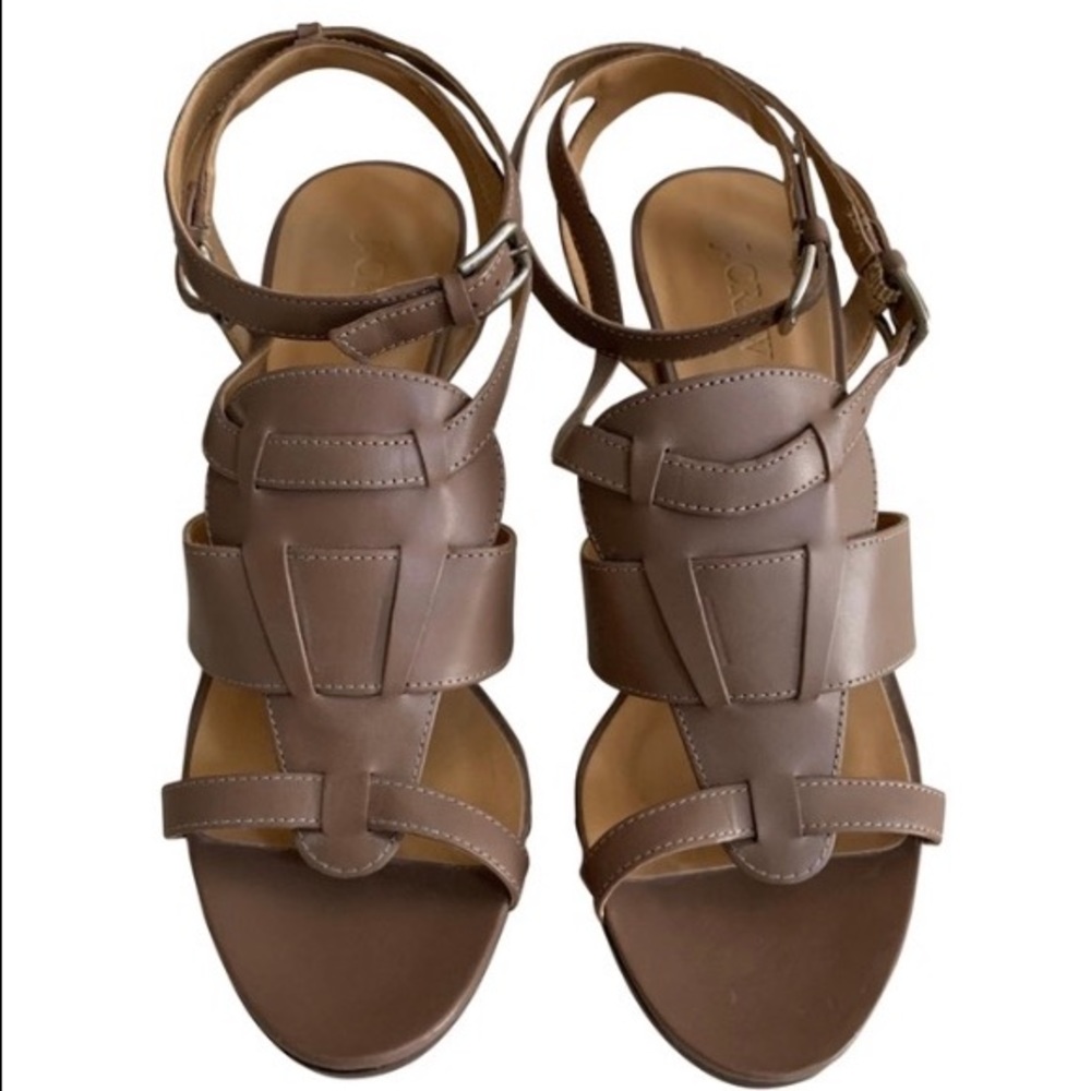 NWOT J.Crew Taupe Leather Strap Heels